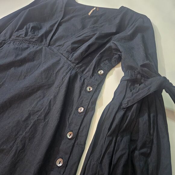 Free People Dress M Goth Making A Statement Black Mini Cocktail Baloon Sleeve - Picture 6 of 11